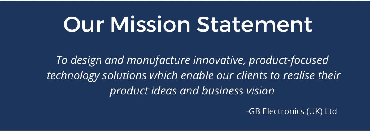 A graphic of GBE's mission statement. It reads: 'To design and manufacture innovative